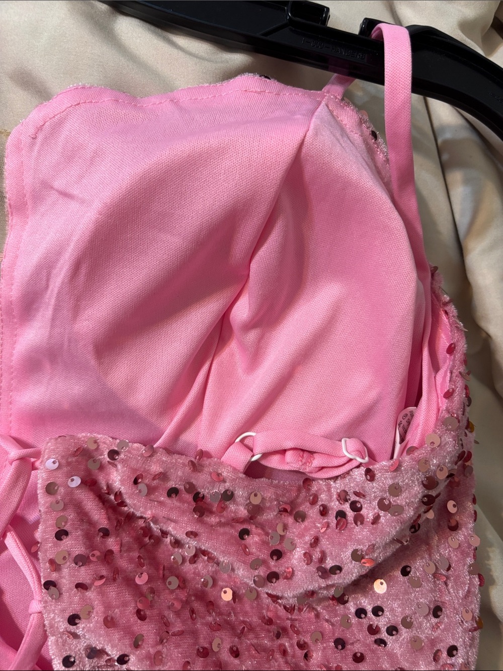 Pink Sequin Party Dress Layered Skirt Spaghetti Straps and Lace Back
Size 20 - Picture 5 of 6